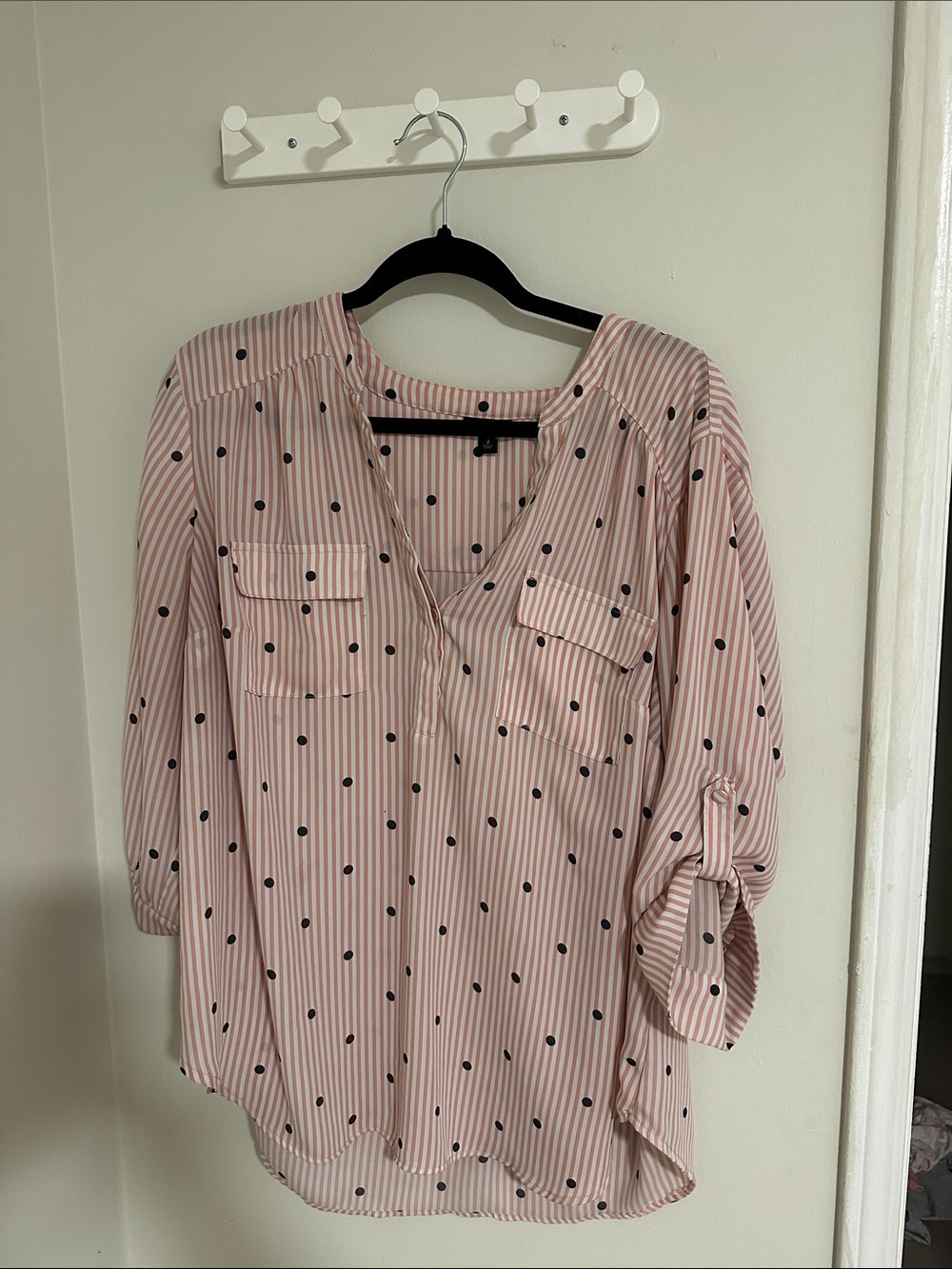 torrid Pink Striped Blouse with Black Polka Dots